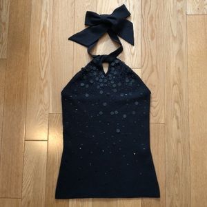 LOFT Black with Sequins Halter Top size Medium holiday party